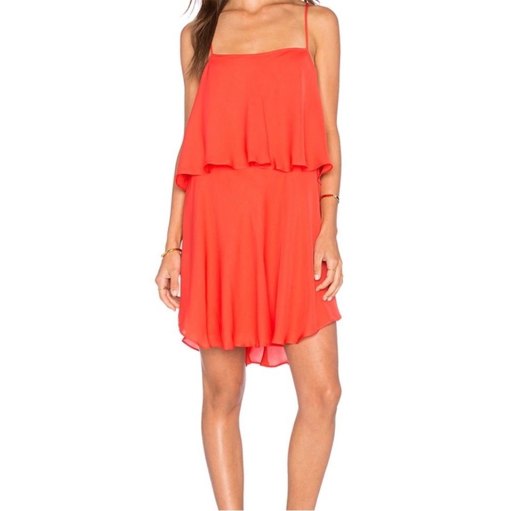 NWT Haute Hippie Peach Pop Silk Ruffle Racerback Mini Dress XS $395